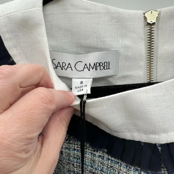 Sara Campbell blue tweed collared shift woman classic career preppy dress. NWT 8