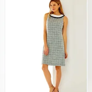 Sara Campbell blue tweed collared shift woman classic career preppy dress. NWT 8