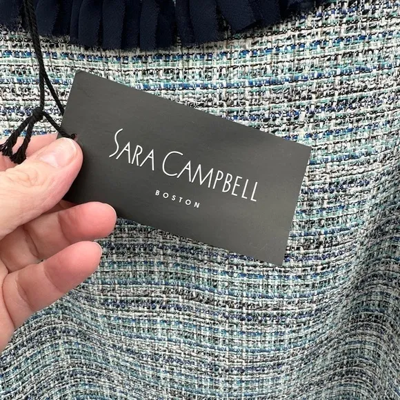 Sara Campbell blue tweed collared shift woman classic career preppy dress. NWT 8