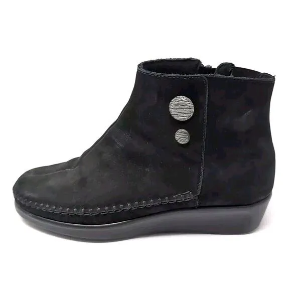 SAS Jade Boots Women's 5 W Wide Bootie Shoes Black Nubuck Moccasin Comfort Wedge