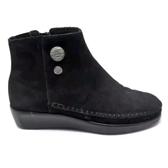 SAS Jade Boots Women's 5 W Wide Bootie Shoes Black Nubuck Moccasin Comfort Wedge