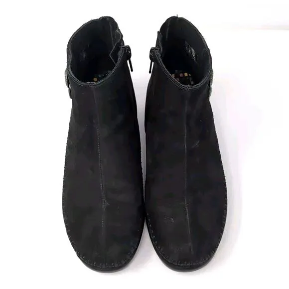 SAS Jade Boots Women's 5 W Wide Bootie Shoes Black Nubuck Moccasin Comfort Wedge