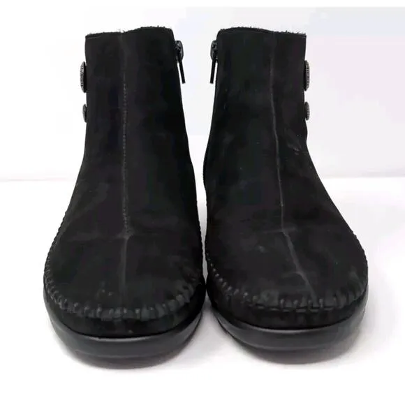 SAS Jade Boots Women's 5 W Wide Bootie Shoes Black Nubuck Moccasin Comfort Wedge