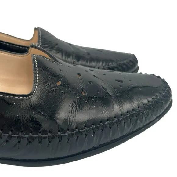 SAS Sonyo Slip On Heel Women Size 10.5 M Black Patent Leather Cut Out Shoes