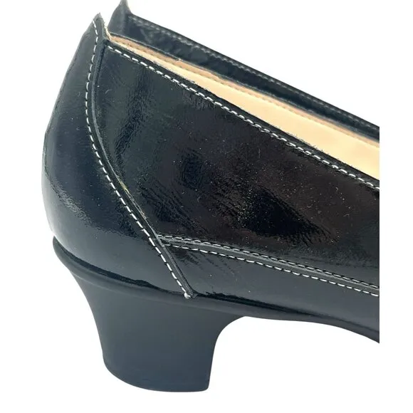 SAS Sonyo Slip On Heel Women Size 10.5 M Black Patent Leather Cut Out Shoes