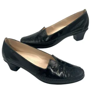 SAS Sonyo Slip On Heel Women Size 10.5 M Black Patent Leather Cut Out Shoes