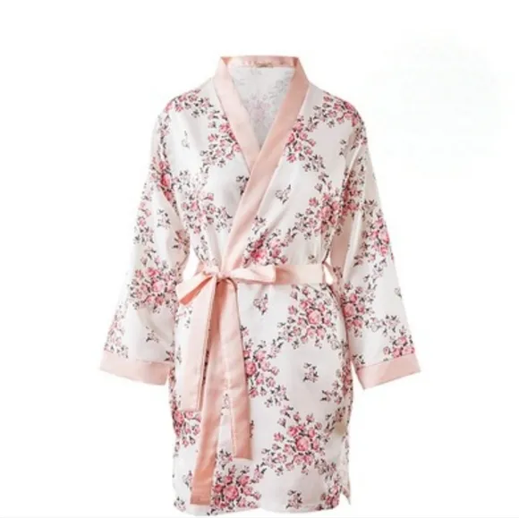 Satin Robe White Floral by Morgan Lane Size L / XL, &amp; Splendid Pink Slippers S/M
