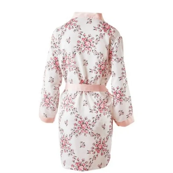 Satin Robe White Floral by Morgan Lane Size L / XL, &amp; Splendid Pink Slippers S/M