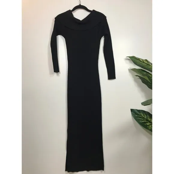 Saturday Sunday Anthropologie NWT XS Ribbed Black Sweater Dress Minimalist