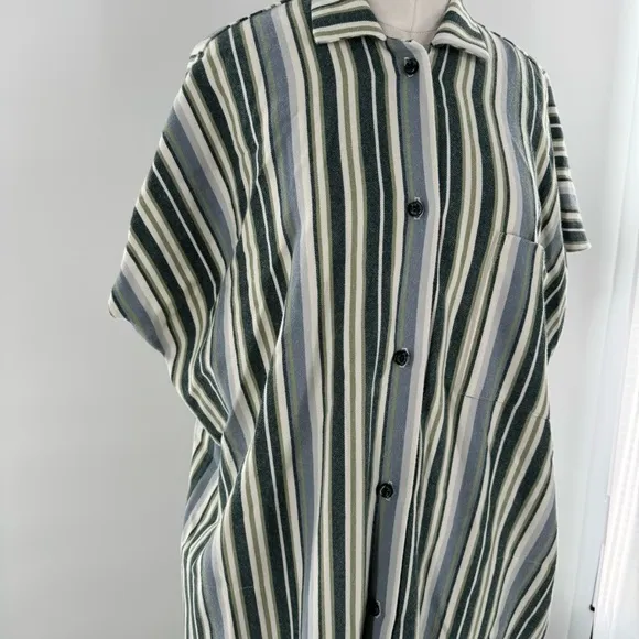 SBJ Austin R Midi Dress Minimalist Contemporary Button Front Shirt Dress Striped