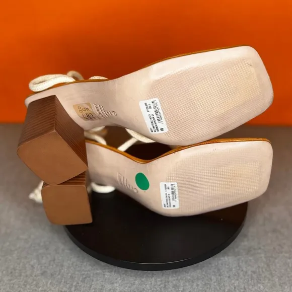 Schutz Angieh New Cream Leather Rope Lace-Up Stacked Heel Sandals Size 9