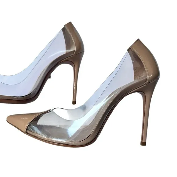 Schutz Cendi Honey Beige Clear Pump Heels Shoes Women's Size 9B Sexy Chic Vogue