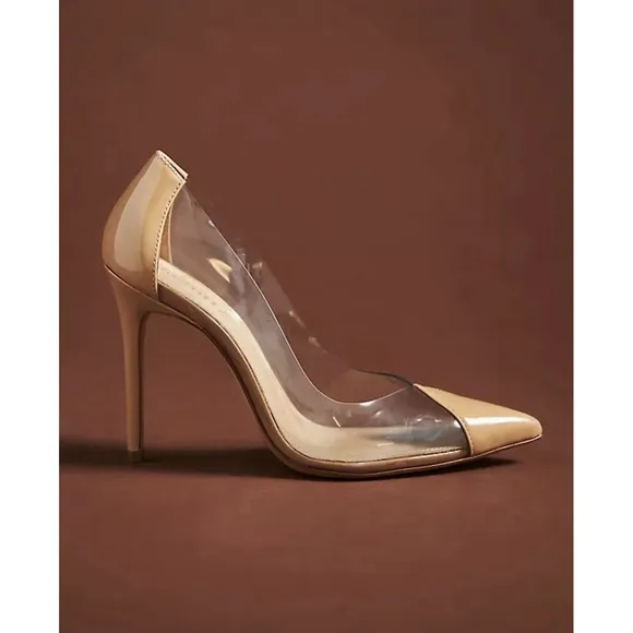 Schutz Cendi Honey Beige Clear Pump Heels Shoes Women's Size 9B Sexy Chic Vogue
