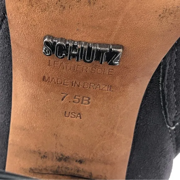 Schutz Dark Grey Suede Block Heel Ankle Boots