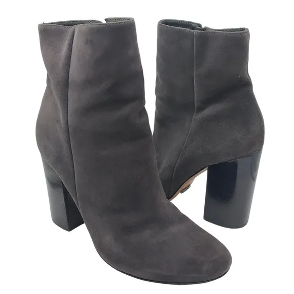 Schutz Dark Grey Suede Block Heel Ankle Boots