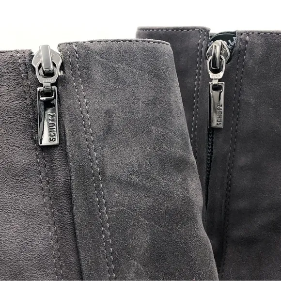 Schutz Dark Grey Suede Block Heel Ankle Boots
