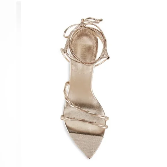 Schutz Jhessy Twisted Strappy Leather Lace-Up Metallic Gold Heel Sandals 10
