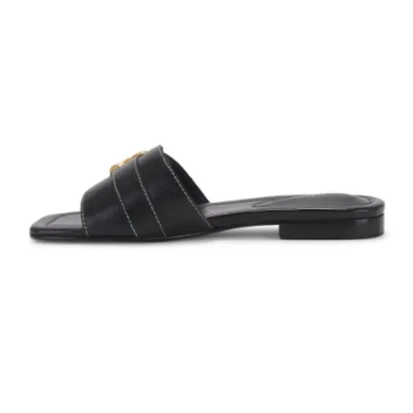 Schutz Wavy Flat Size 7 Black Sandal Shoes Spring Buckle