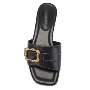 Schutz Wavy Flat Size 7 Black Sandal Shoes Spring Buckle
