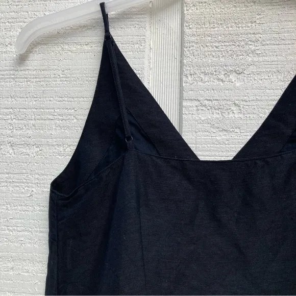 SEAFOLLY Black Linen Midi Drapey Neckline Slit LBD Minimalist Wardrobe Staple XS