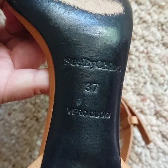SEE BY CHLOE hera gold tone Ankle Strap Pump size 37