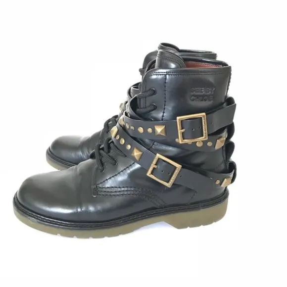 See by Chloe Leather Studded Chelsea Combat Ankle Boots