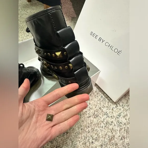 See by Chloe Leather Studded Chelsea Combat Ankle Boots