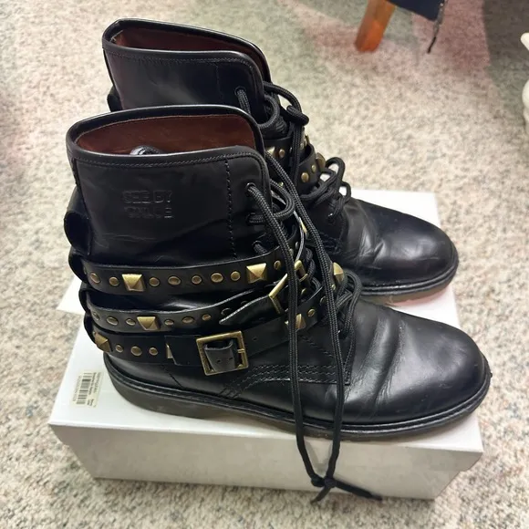 See by Chloe Leather Studded Chelsea Combat Ankle Boots