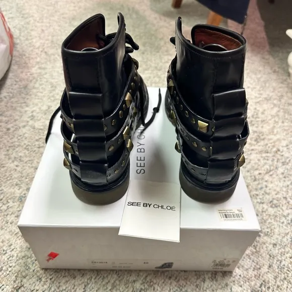 See by Chloe Leather Studded Chelsea Combat Ankle Boots