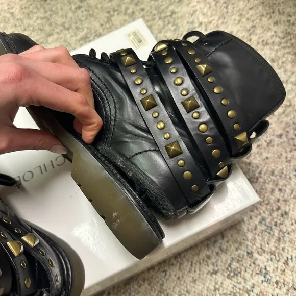 See by Chloe Leather Studded Chelsea Combat Ankle Boots