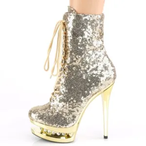 Sequin Rhinestone Platform Lace Up Ankle Boots