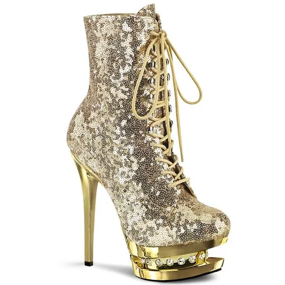 Sequin Rhinestone Platform Lace Up Ankle Boots