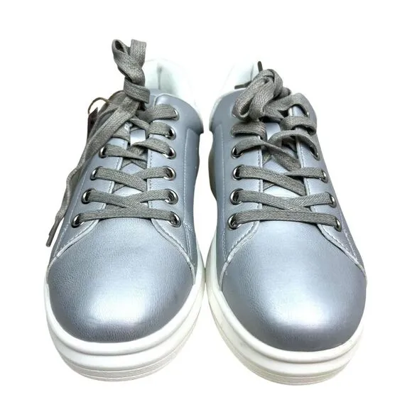 Seven 7 Womens Sneaker Miki Metallic Silver Cushioned Low Top Lace Up Size‎ 9