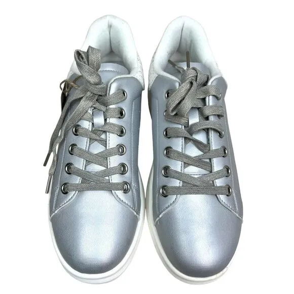 Seven 7 Womens Sneaker Miki Metallic Silver Cushioned Low Top Lace Up Size‎ 9