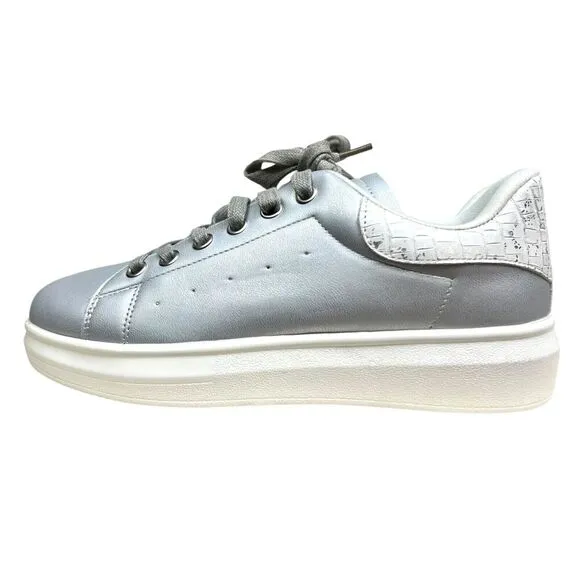Seven 7 Womens Sneaker Miki Metallic Silver Cushioned Low Top Lace Up Size‎ 9