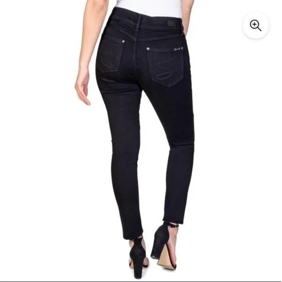 Seven7 Skinny Black Stretch Denim Jeans High Rise Casual Chic Edgy Vibe Size 8