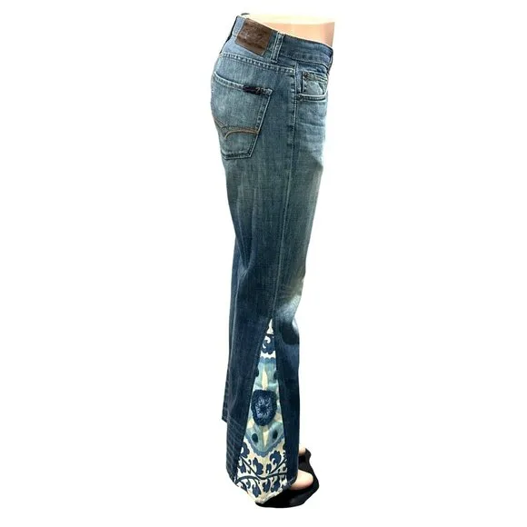 Seven7 Vintage Flared Jeans Floral Paisley Bell Bottom Design Leg Inserts Sz 32