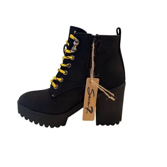 Seven7 Women's Black Platform Lug Sole Boots Lace Up Casual Size 7