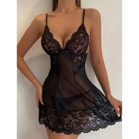 Sexy Sheer Floral Lace Slip Dress Lingerie