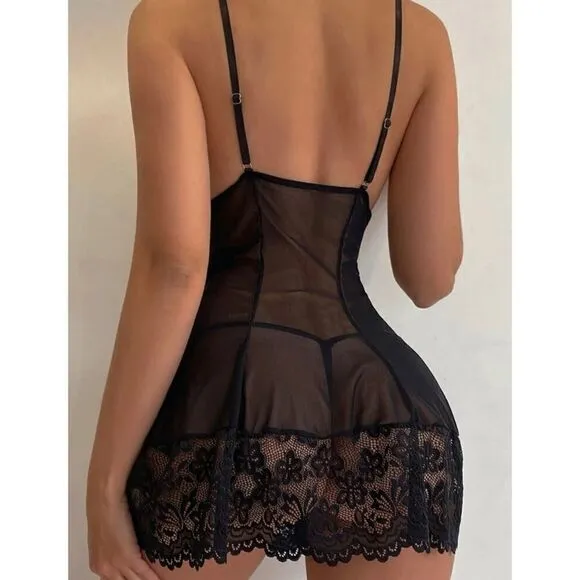 Sexy Sheer Floral Lace Slip Dress Lingerie