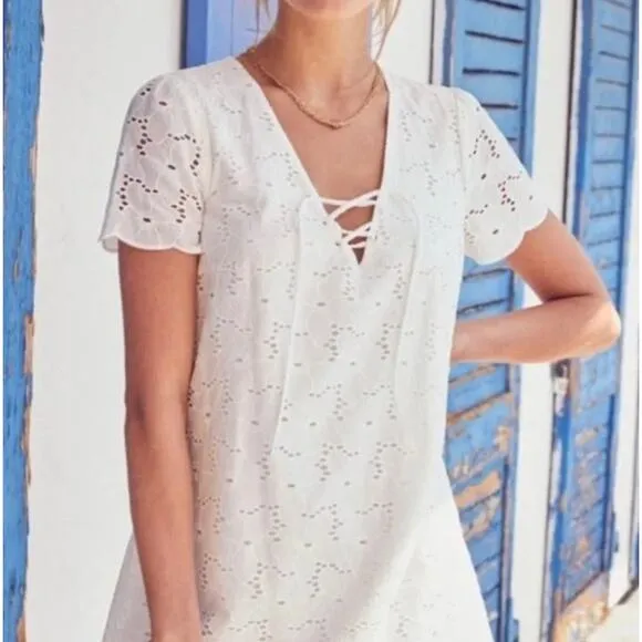Sezane Carolane White Shift Dress Mini Sz 38 / US 4 6  French Minimalist Lace