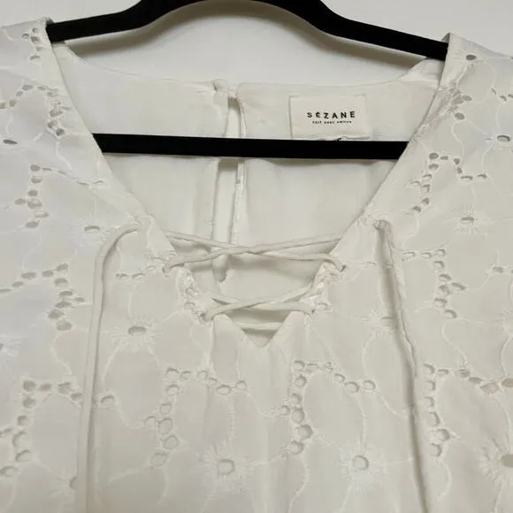 Sezane Carolane White Shift Dress Mini Sz 38 / US 4 6  French Minimalist Lace