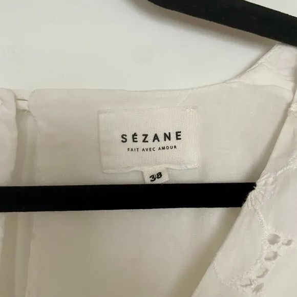 Sezane Carolane White Shift Dress Mini Sz 38 / US 4 6  French Minimalist Lace