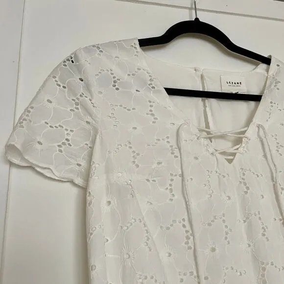Sezane Carolane White Shift Dress Mini Sz 38 / US 4 6  French Minimalist Lace