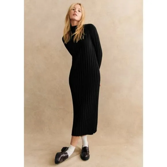 Sezane Katrina Knit Dress Black