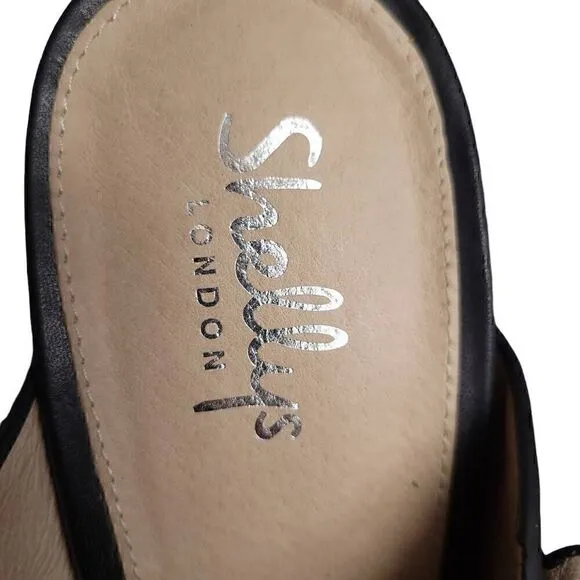 Shellys London Black Leather Ankle Strappy Bold Chunky Platform High Heels Shoes