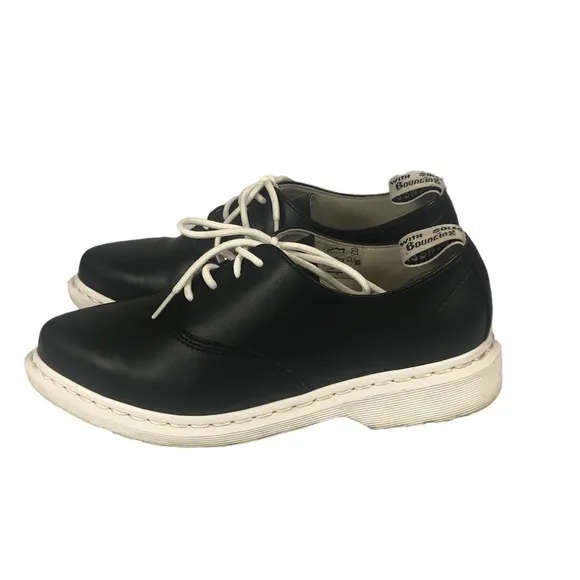 SHOES - Women's Dr. Martens Camille Black Oxfords Shoes with White Soles. Size 9