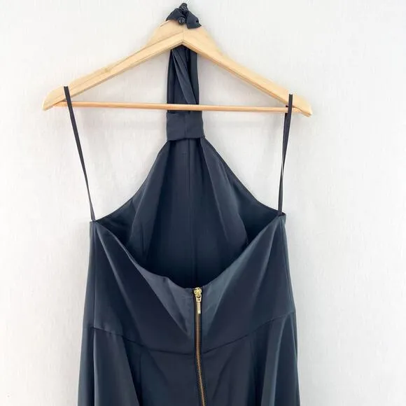 Shona Joy Gray Halter Dress 8 Knot Draped Halter Midi Dress Charcoal Gray Luxury