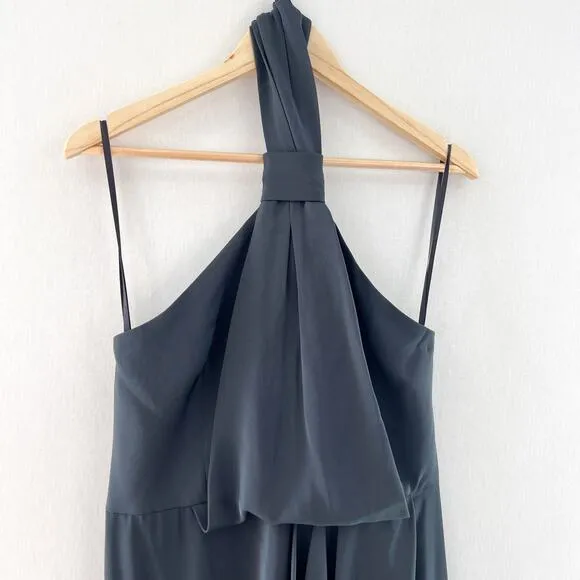 Shona Joy Gray Halter Dress 8 Knot Draped Halter Midi Dress Charcoal Gray Luxury