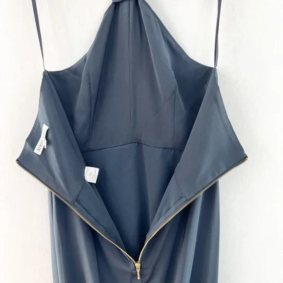 Shona Joy Gray Halter Dress 8 Knot Draped Halter Midi Dress Charcoal Gray Luxury
